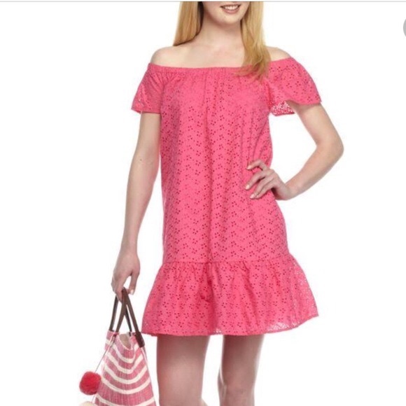 NWT Crown & Ivy Pink Eyelet Off Shoulder Dress - Picture 2 of 8